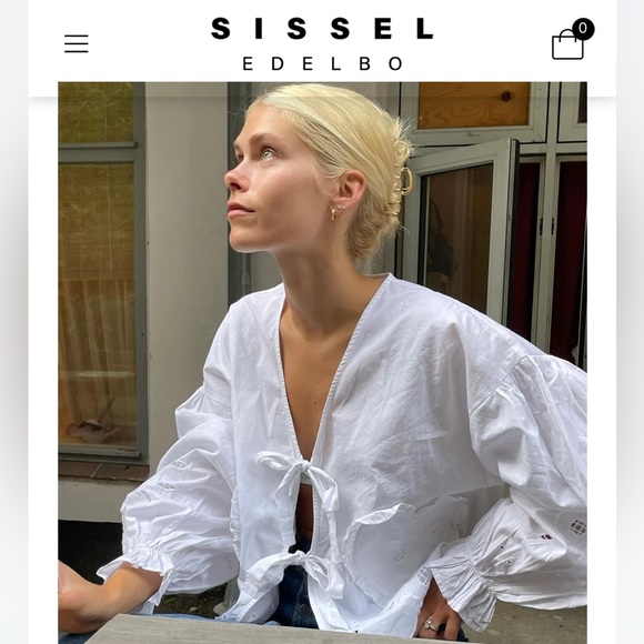 Sissel Edelbo Maibritt White Bow Tie Top O/S - Picture 2 of 14